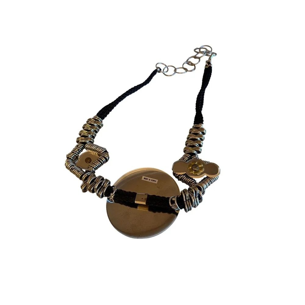 Artsy Silver Black Mixed Metal Flower‎ Statement Belt Med Made in Korea